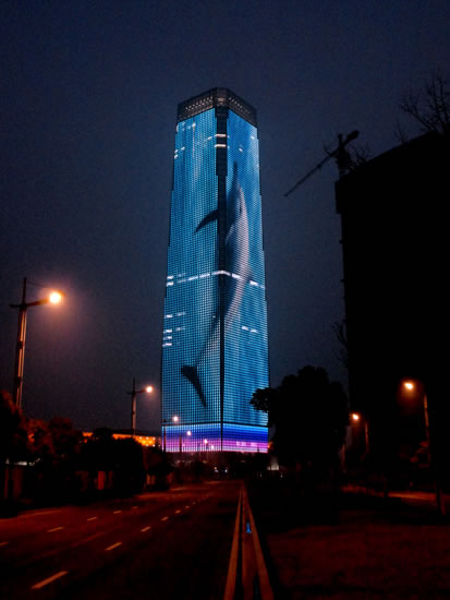 宜兴东氿大厦50000平方米LED灯饰屏点亮实景图